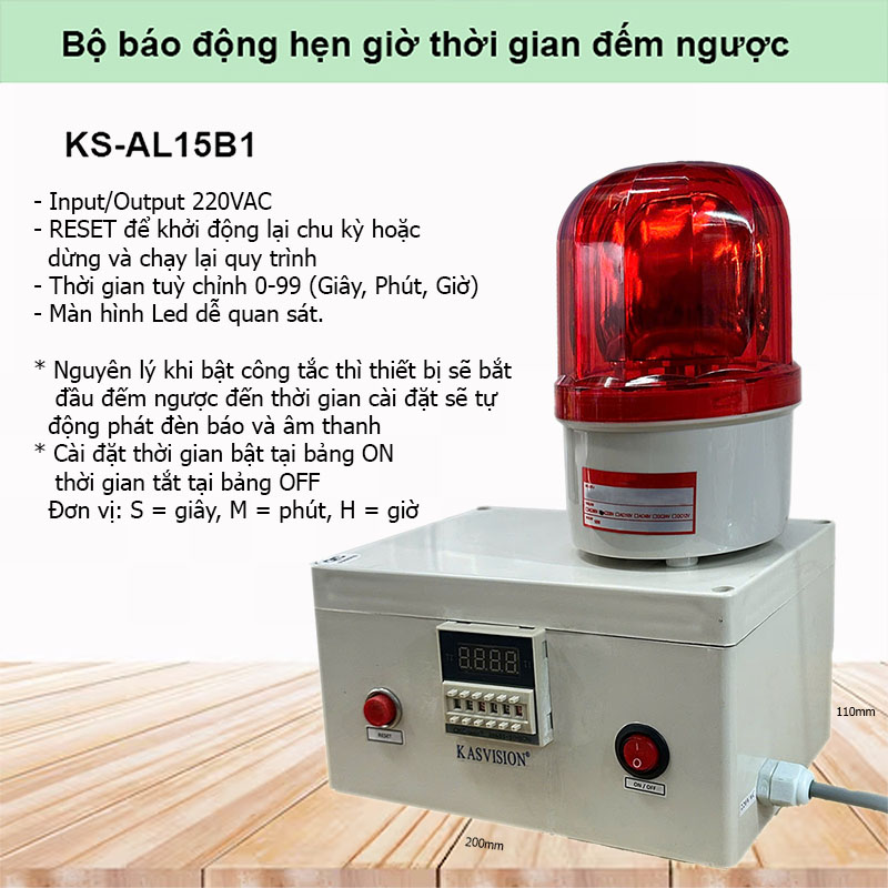 Bộ báo động hẹn giờ thời gian đếm ngược KS-AL15B1, đèn báo tích hợp còi hú, đèn cảnh báo thời gian chu kỳ, báo trễ đếm ngược Bộ báo động hẹn giờ thời gian đếm ngược KS-AL15B1, đèn báo tích hợp còi hú, đèn cảnh báo thời gian chu kỳ, báo trễ đếm ngược