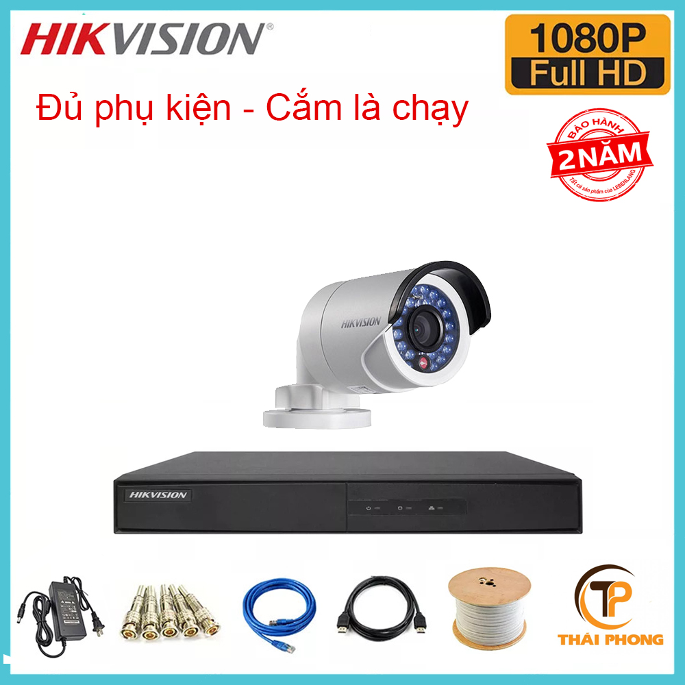 Trọn bộ 1 camera HIKVISION 2.0MP TVI cho Gia đình,Cty,Văn phòng,Shop...