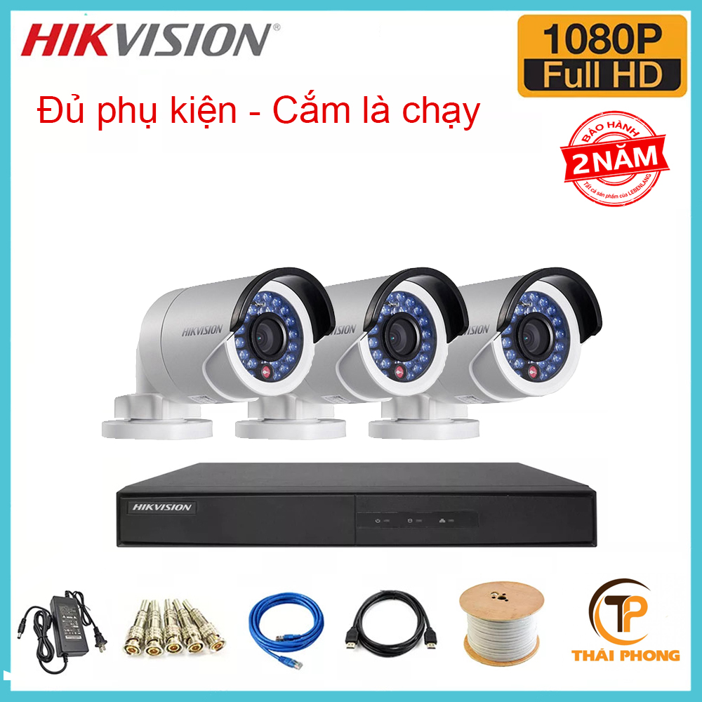 Trọn bộ 3 camera HIKVISION 2.0MP TVI cho Gia đình,Cty,Văn phòng,Shop...