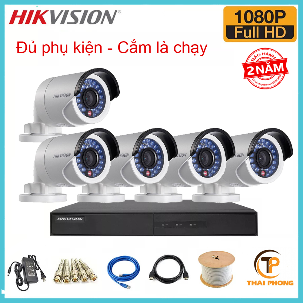 Trọn bộ 5 camera HIKVISION 2.0MP TVI cho Gia đình,Cty,Văn phòng,Shop...