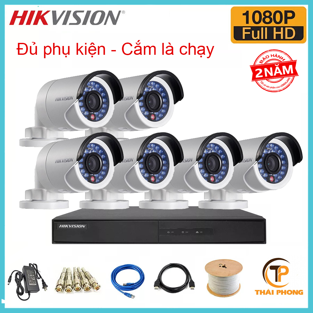 Trọn bộ 6 camera HIKVISION 2.0MP TVI cho Gia đình,Cty,Văn phòng,Shop...