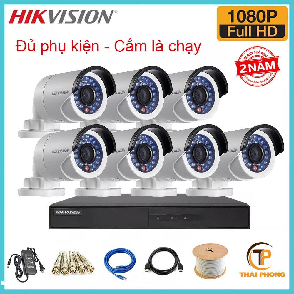 Trọn bộ 7 camera HIKVISION 2.0MP TVI cho Gia đình,Cty,Văn phòng,Shop...