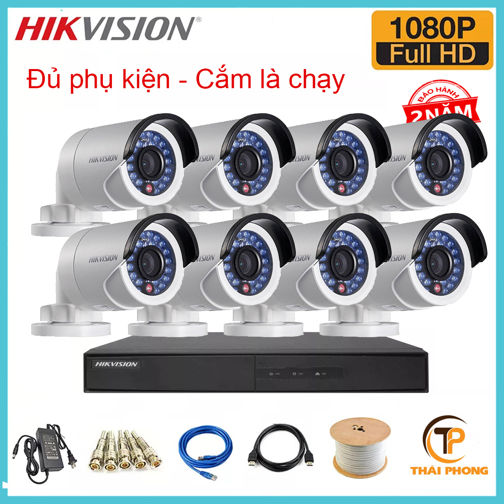 Trọn bộ 8 camera HIKVISION 2.0MP TVI cho Gia đình,Cty,Văn phòng,Shop...