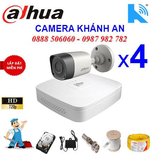 Trọn bộ 4 camera DAHUA 1.0MP CVI cho Xưởng,Nhà Máy,Cty,Văn phòng,Shop...